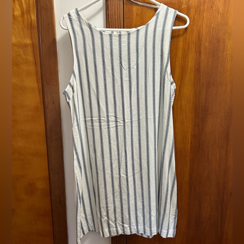 Monteau Blue and White Striped Mini Tank Dress Linen blend